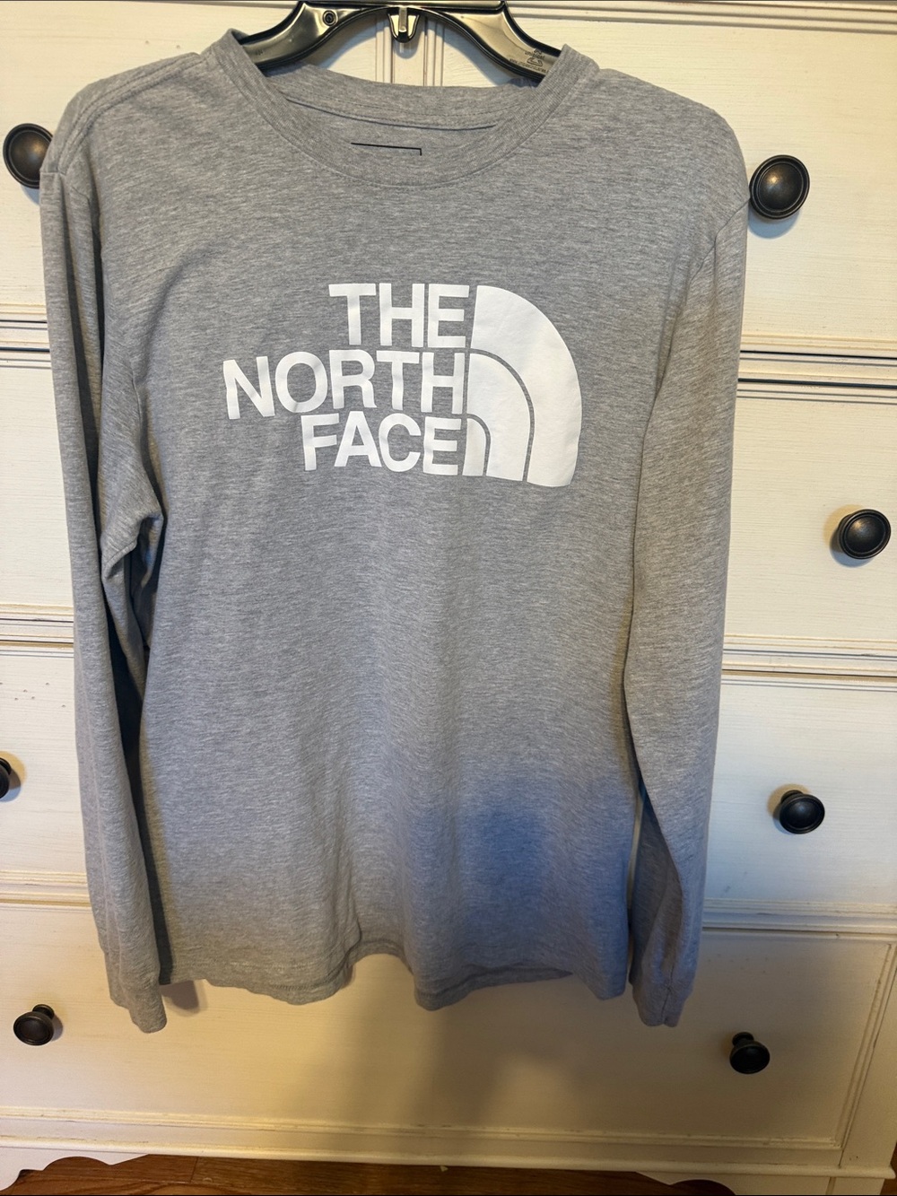 The North Face Youth Long Sleeve Logo Tee - Light Gray with White Logo